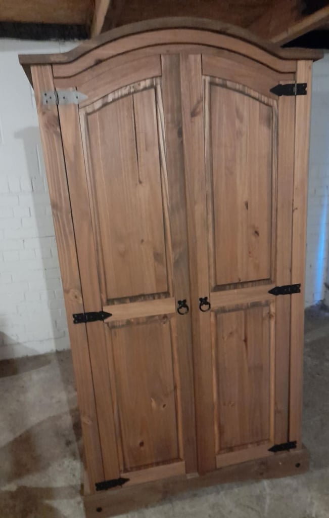 image for Mexican Corona solid wood 2 door wardrobe with internal shelf and hanging space good condition