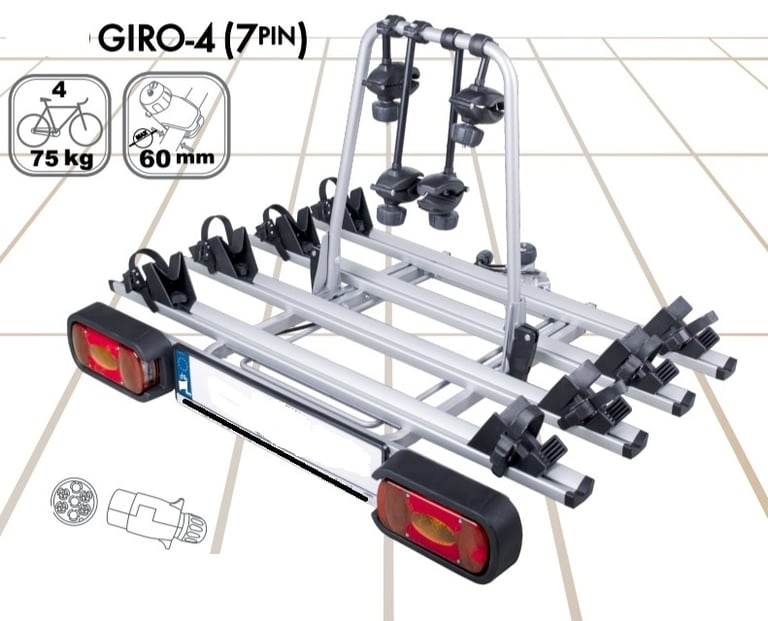 New GIRO 4 Bike Carrier / Cycle Rack for 4 bikes w. Tilting - on Towbar