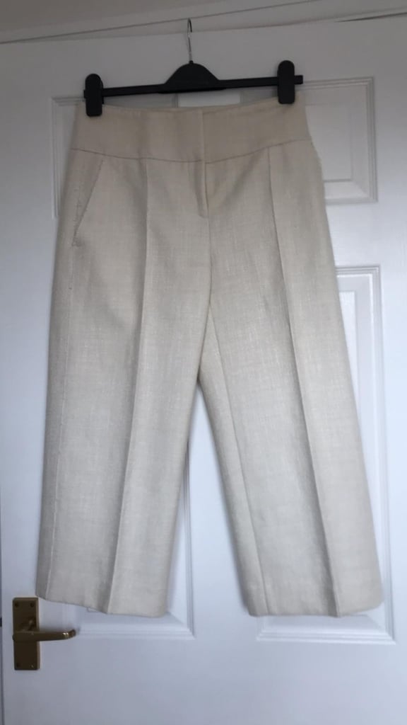 image for Hugo Boss Cream Flared Crop Trousers size 8