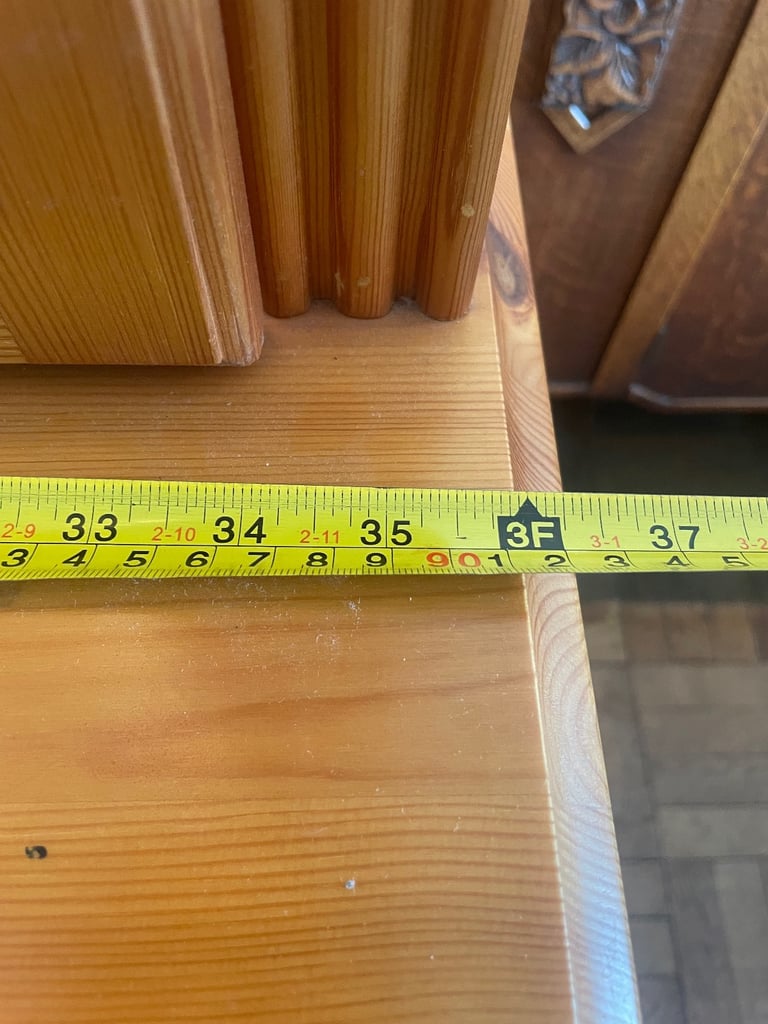 solid pine vintage 2 drawer and door dresser with a glass display unit with lights