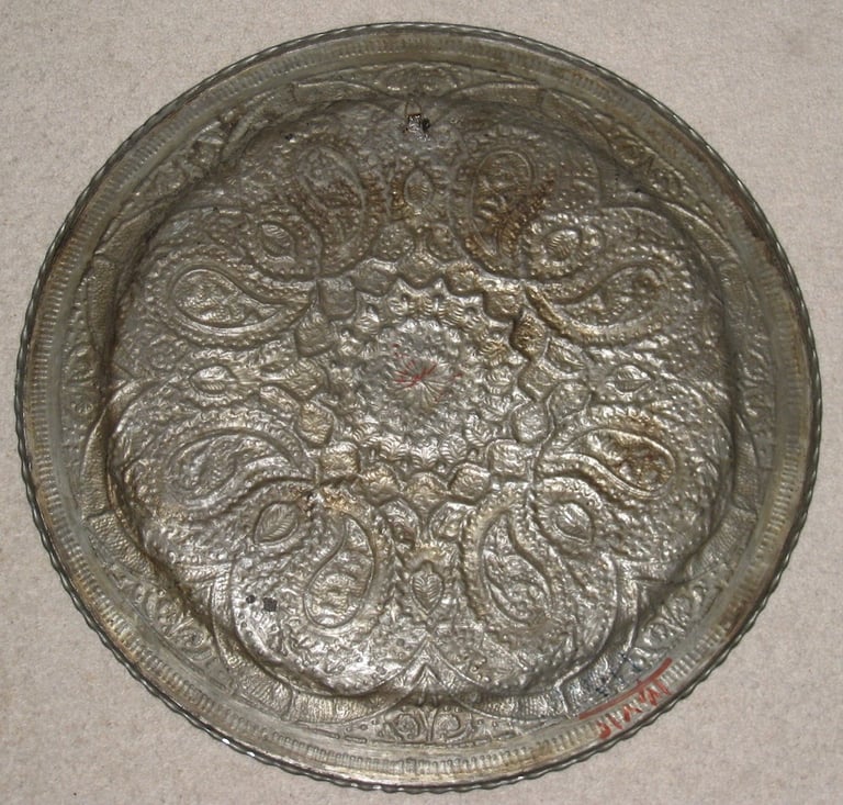 Vintage decorative Hand Hammered Metal Plate containing Copper