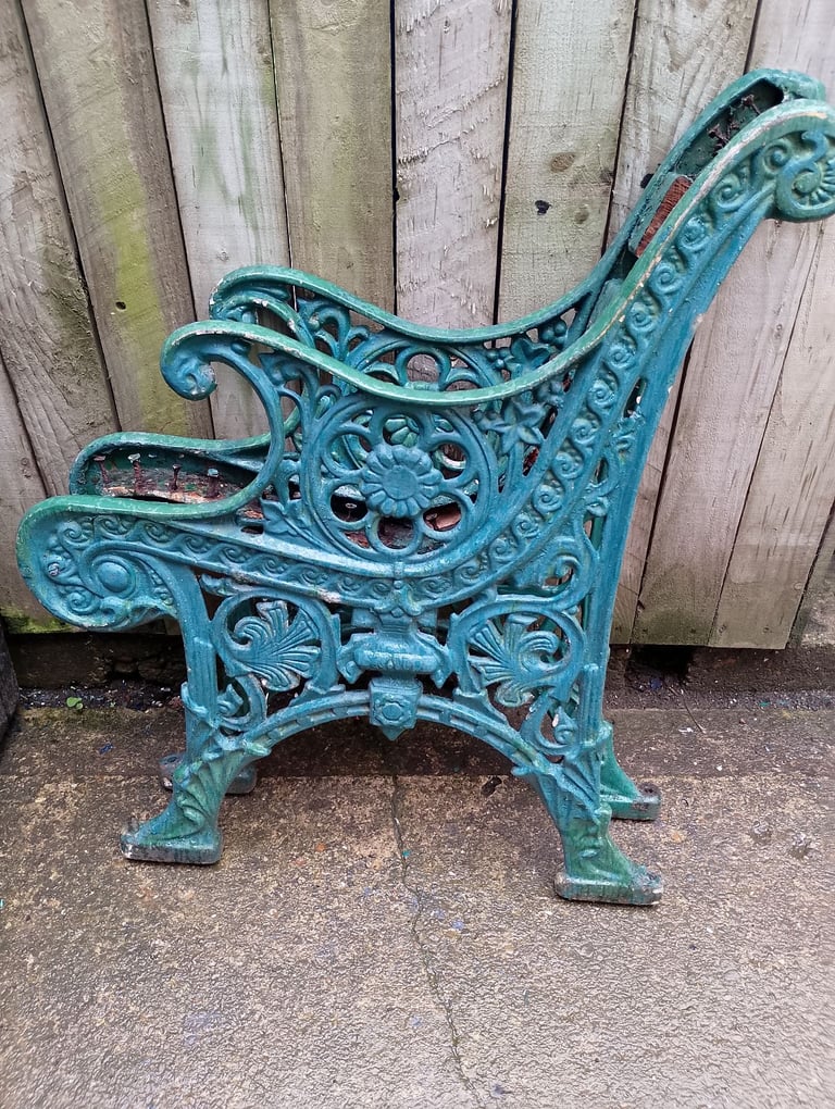 image for Cast aluminium garden bench ends and centre piece 