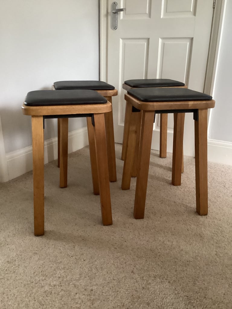 Solid Oak stool faux Leather seat pad