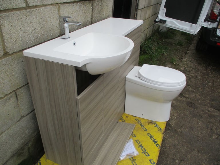 LH Combination FloorstandingVanity Unit In Driftwood