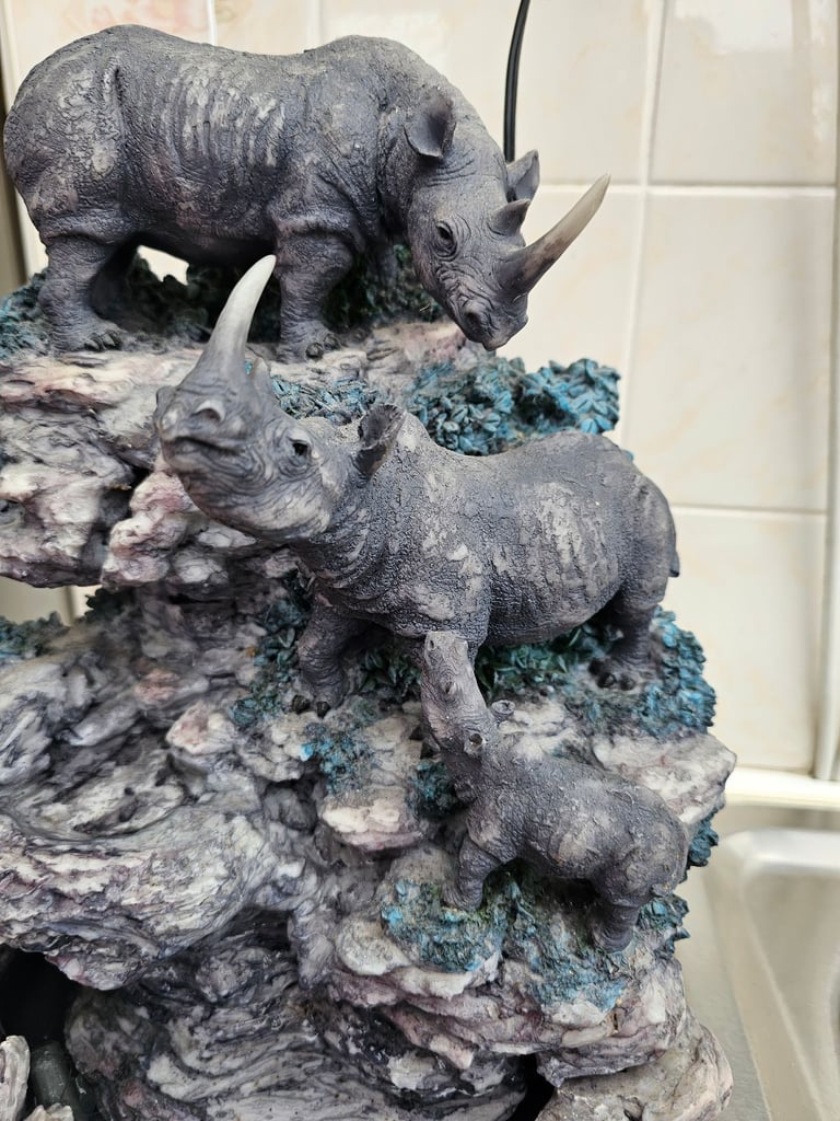 Rhino Water Feature Fountain Light Up Water Indoor Outdoor