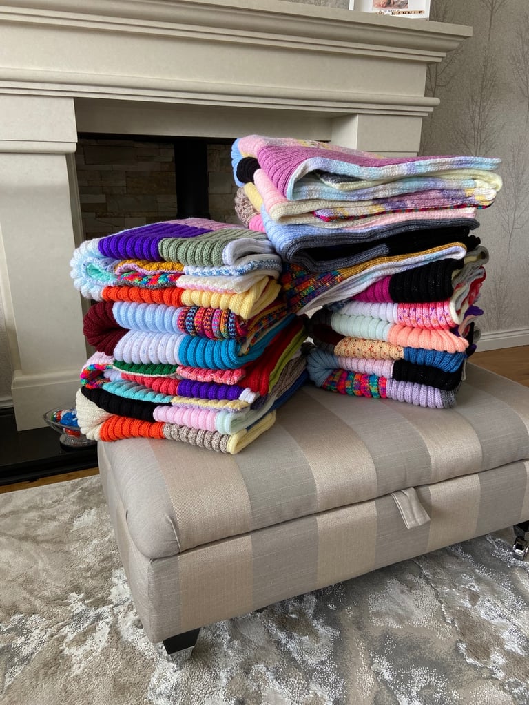 16 Hand Knit Double Sided Blankets / Bed Covers 