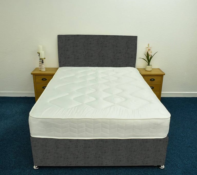 4tf6 Double dark Grey Divan Bed With  Mattress BRAND NEW ~~ Same Day Delivery