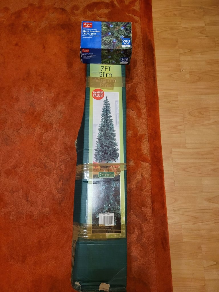 image for 7ft Christmas tree slim line and 240 blue lights