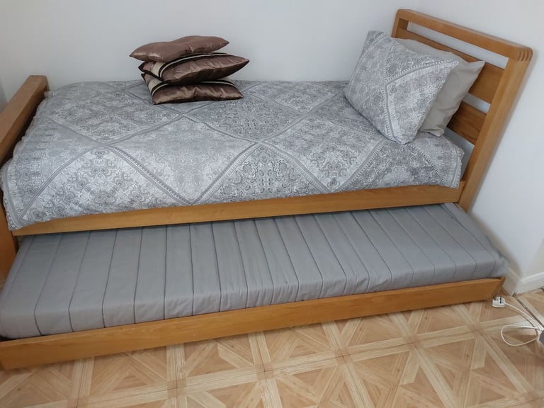 Single bed with guest bed real pine wood and bed side 