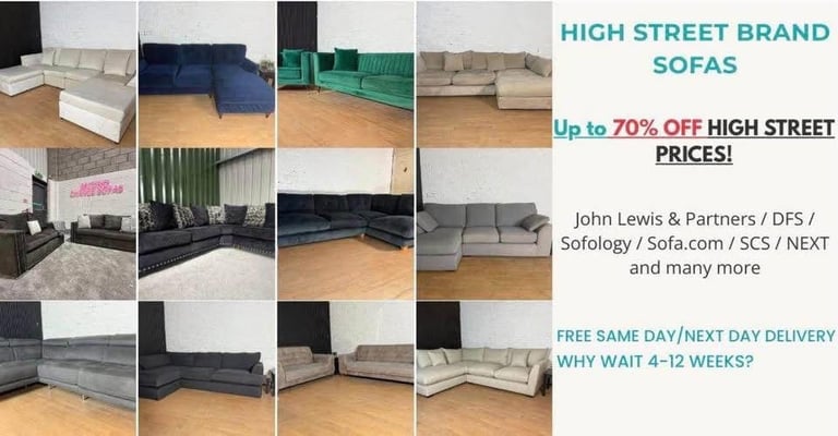 DFS – Large Grey Velvet Plush Corner Sofa + Matching Footstool