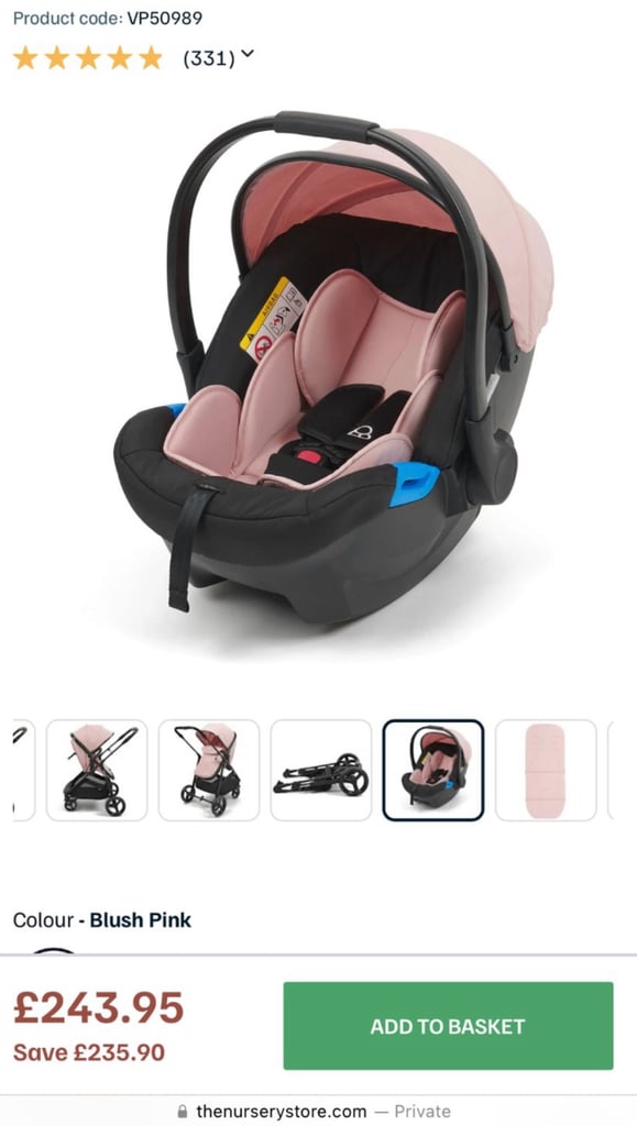 Blush pink travel system and car seat 