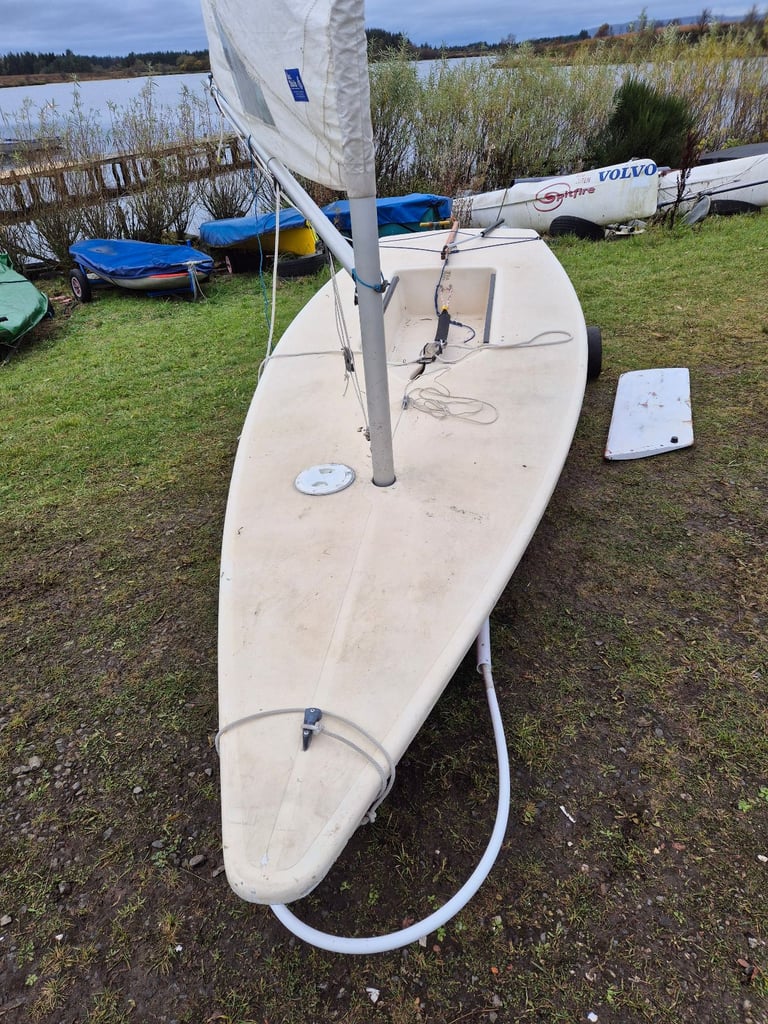 Laser sailing dinghy with launching trolley