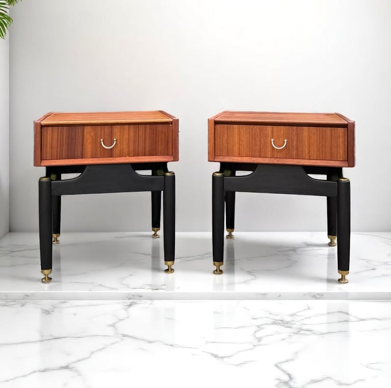 E Gomme G Plan Mid-Century Teak and Tola Bedside Cabinets – FREE LOCAL DELIVERY