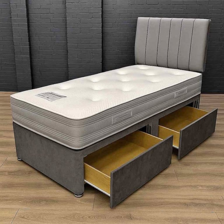 image for Single Bed With mattress Grey Colour 