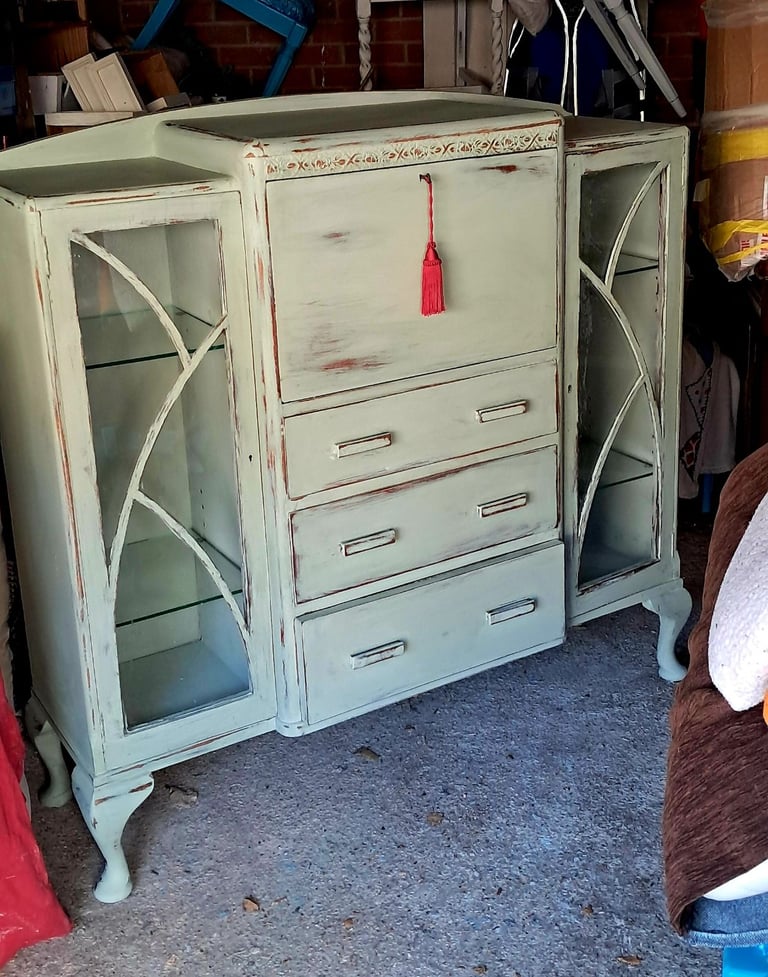 image for Statement Vintage Bureau in English Sage with silver crab handle 