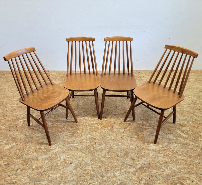 Set 4 x Retro 70s IKEA Tellus Teak Finish Dining Chairs - Mid Century G-Plan Era