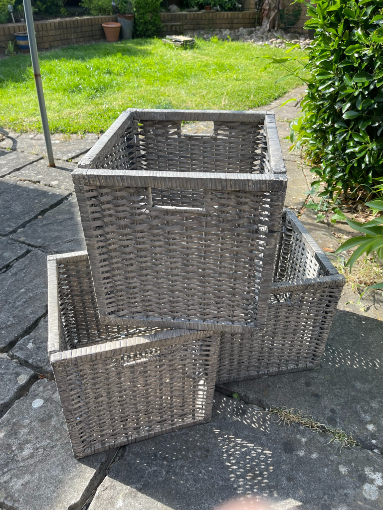 IKEA Basket, Grey, Rattan, Set of Three Baskets, 32x34x32 cm