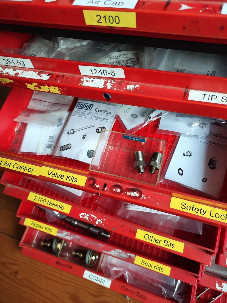 Storage Chest Containing Hundreds of Pounds Worth of Spray Gun Parts