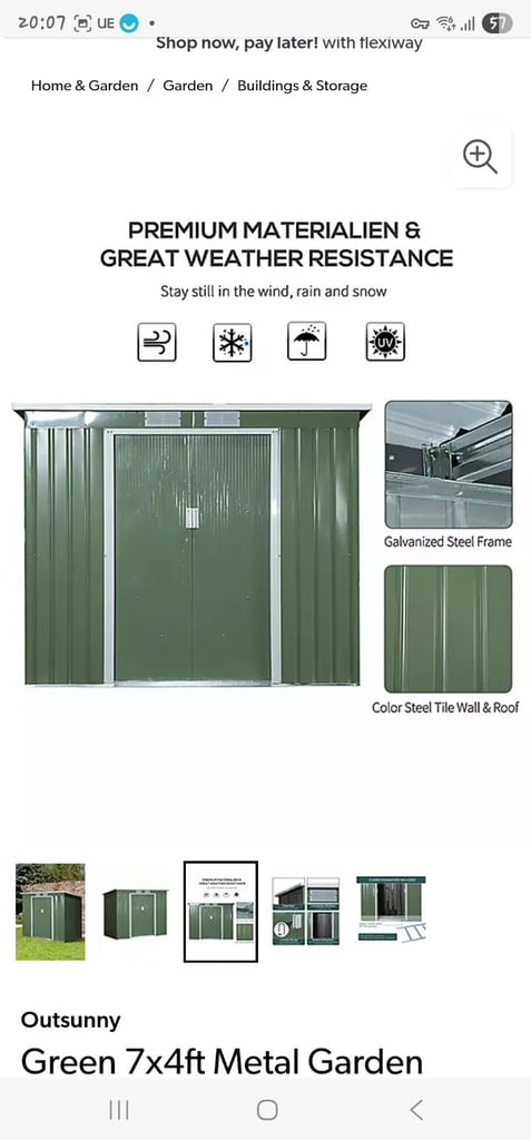 Green 7x4 metal shed