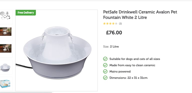 CAT WATER FOUNTAIN ceramic "Drinkwell Avalon" RRP £72