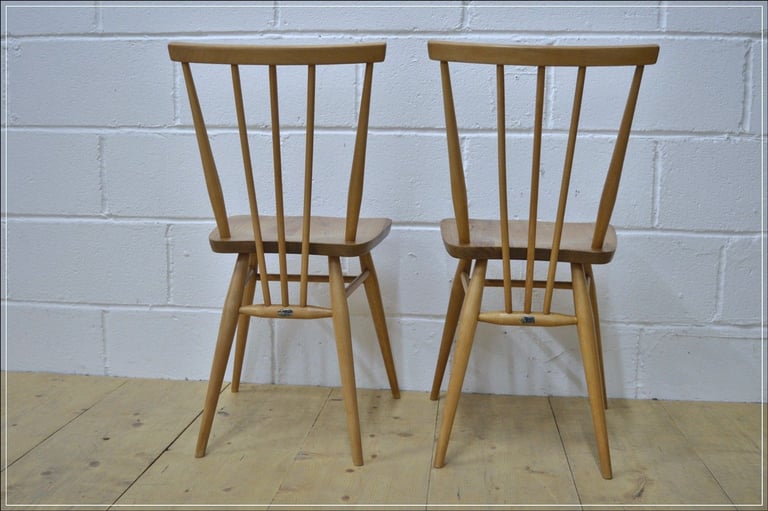 Ercol chair x 2 kitchen dining solid elm & beech blue label vintage