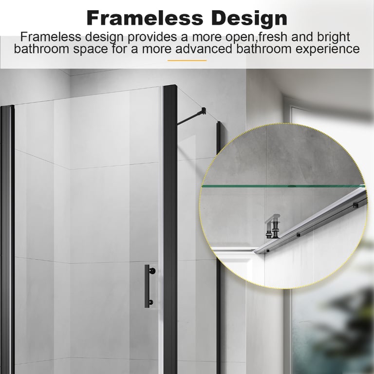 New Black Frameless Pivot Shower Enclosure + Tray 900 x 760mm RRP £485 Our Price £320