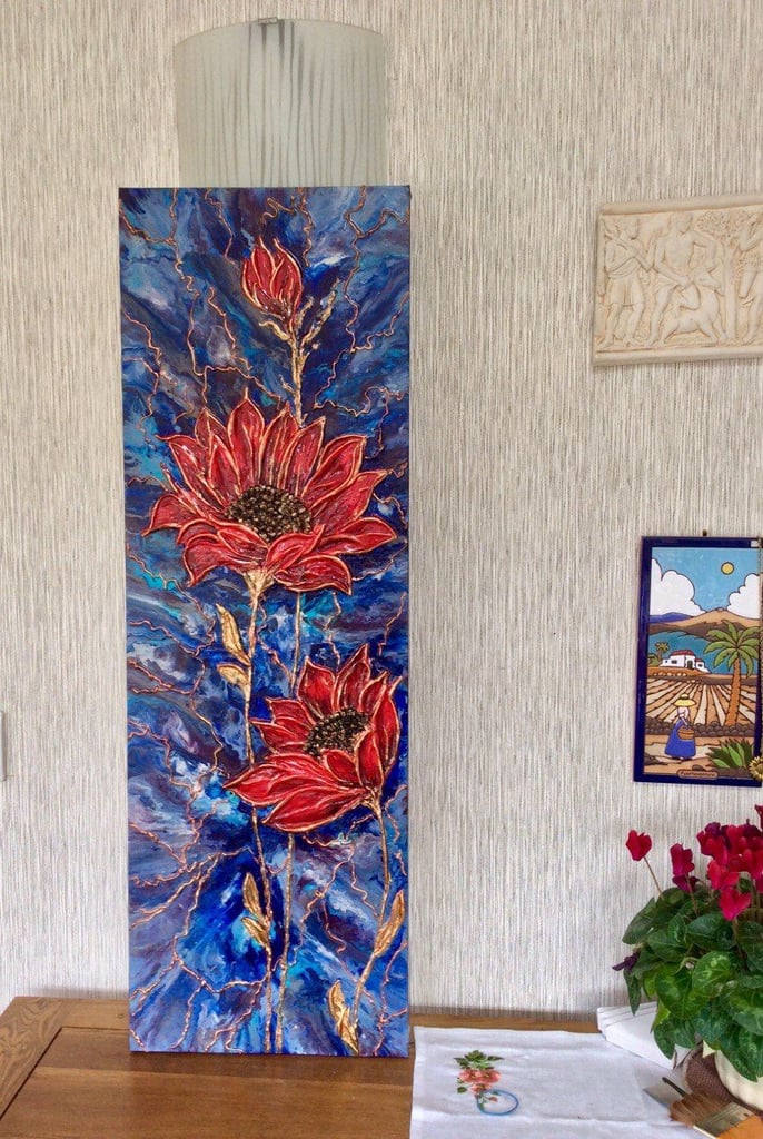 image for Textured original acrylic painting,  abstract artwork,  floral canvas 