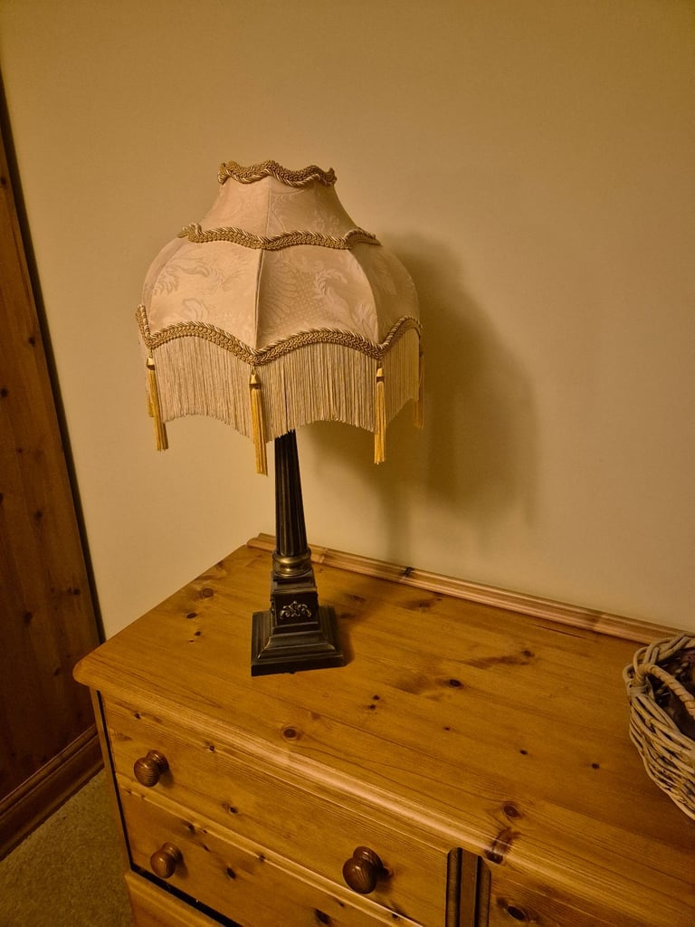 image for Antique brass table lamp with shade  excellent condition 