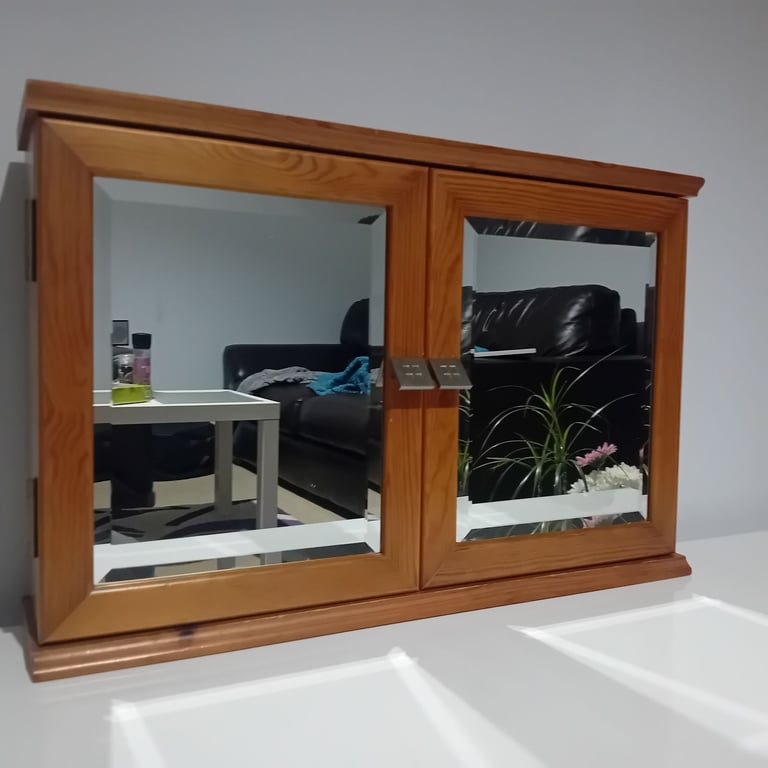 image for Mirrored Pine surround bathroom cabinet with internal shelf for sale