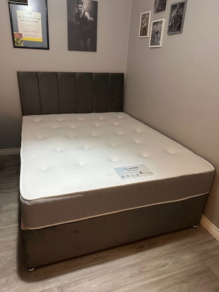 image for Weekend Sale !! King size Plush Velvet Divan bed With Mattress - Quick Delivery 