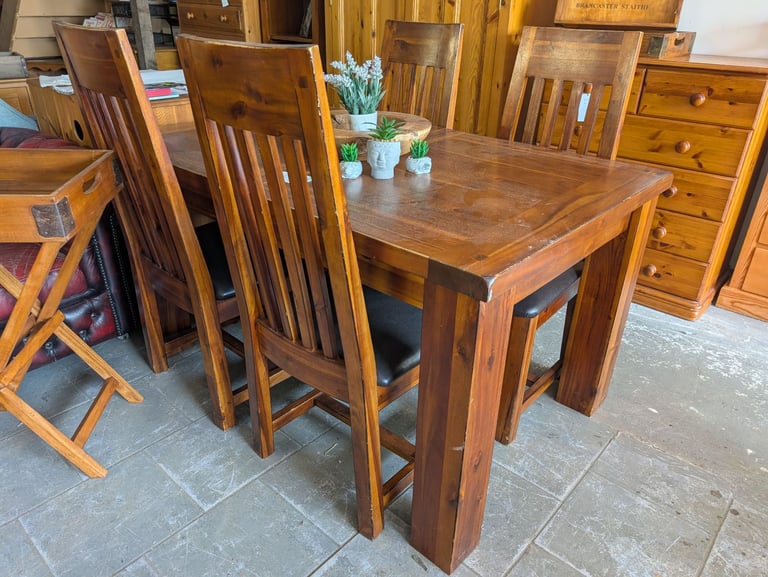 image for Solid pine dining table and chairs 