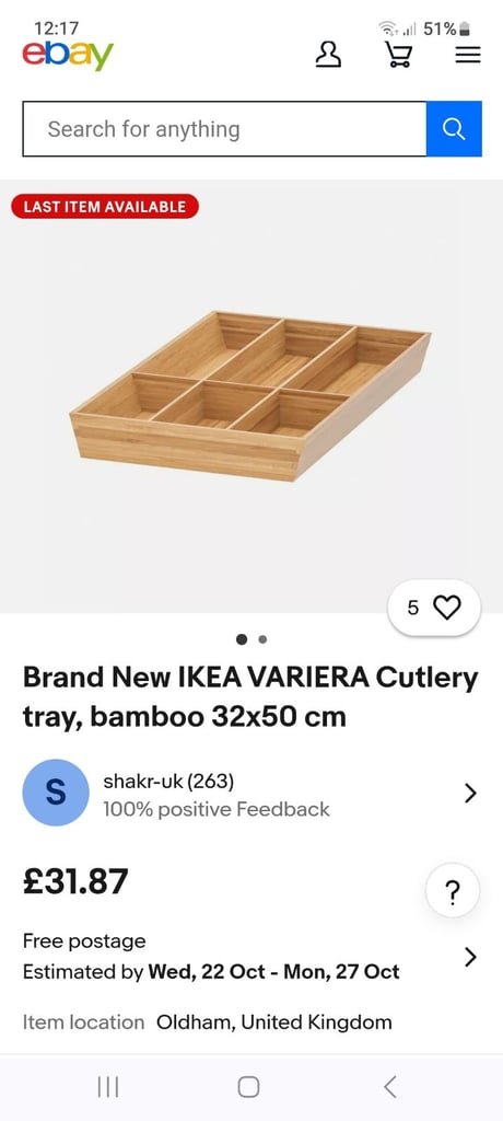 Large Ikea Variera Wooden Drawer Cutlery Tray 