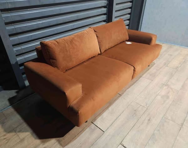 3 Seater Velvet Sofa - Orange. 
