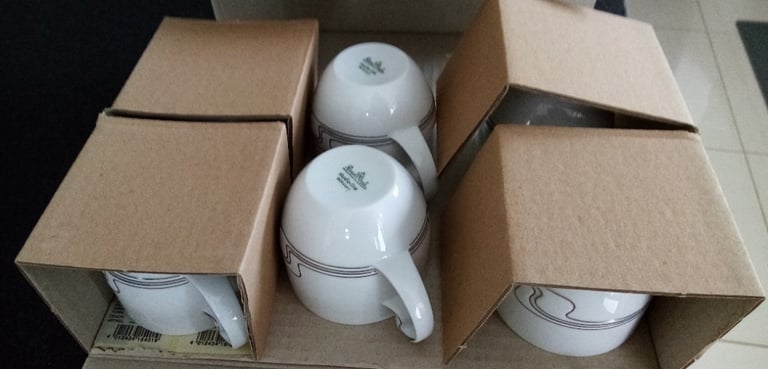 6 brand new Rosenthal White Gold Coffee Cups and Saucers.