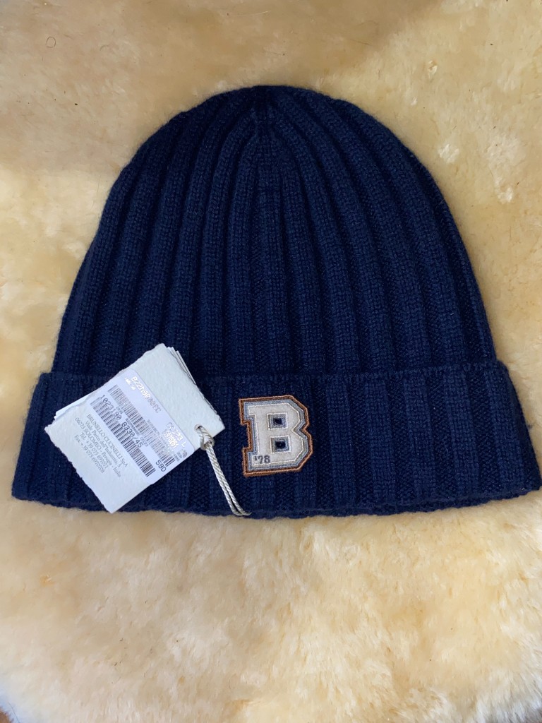 Brand New Uni Sex Brunello Cucinelli 100 Cashmere Ribbed Beanie Hat Size Large 52cm In 