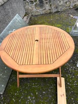 Large oak folding garden table seats 8