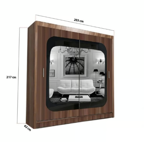 Brand New - Chelsea Mirror Sliding Door Wardrobe - Walnut- SAME/NEXT DAY DELIVERY