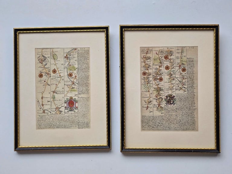 1720 Antique George I Period Road Map of Yorkshire - Rippon,Whitby,Scarborough 