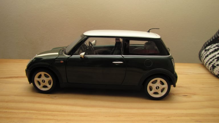 Kyosho Mini Cooper car model 1/18 scale - Diecast dark green UK numberplate