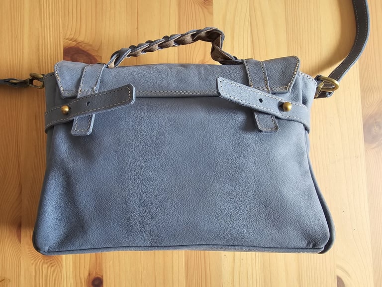 Blue leather satchel / cross body handbag