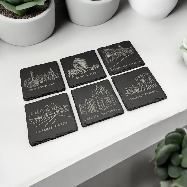image for Carlisle Themed Slate Coasters | Lake District | Cumbria | Cathedral | Landmarks | Tourism | Present