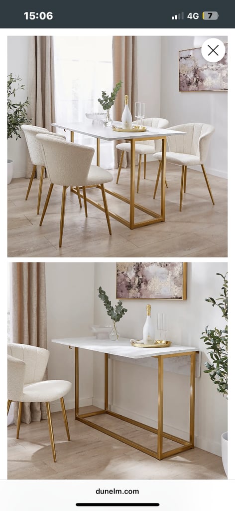 White Dining table with gold legs 