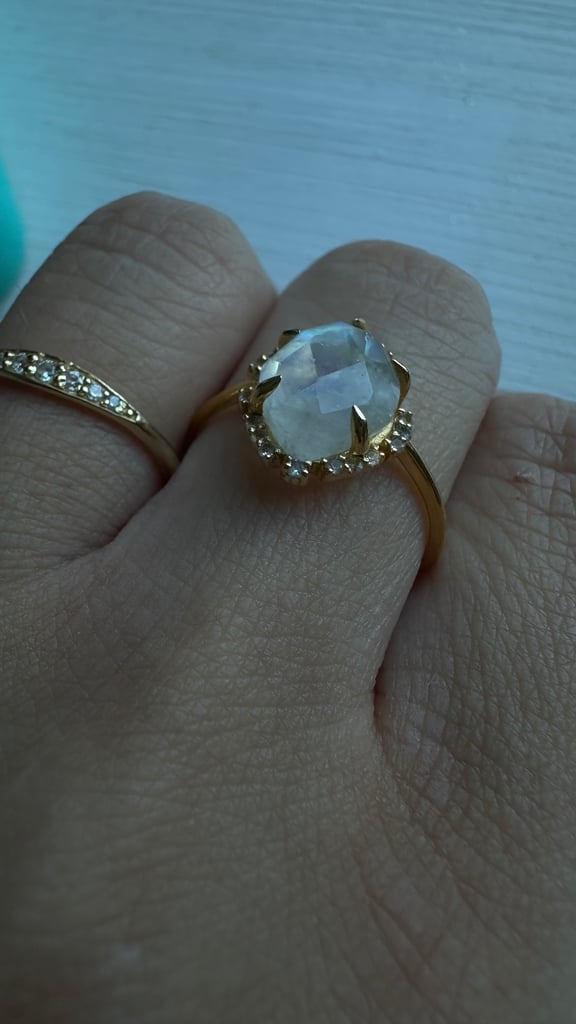 Rainbow Moonstone White Topaz Gold Vermeil ring 