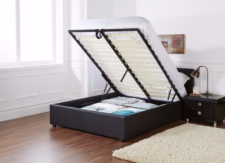 LIFT UP BED FAUX LEATHER DOUBLE 4FT6 BED FRAME / MATTRESSES in