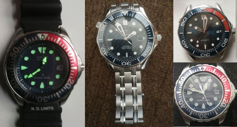 Bliger automatic watch blue face red blue bezel new NO STRAP 