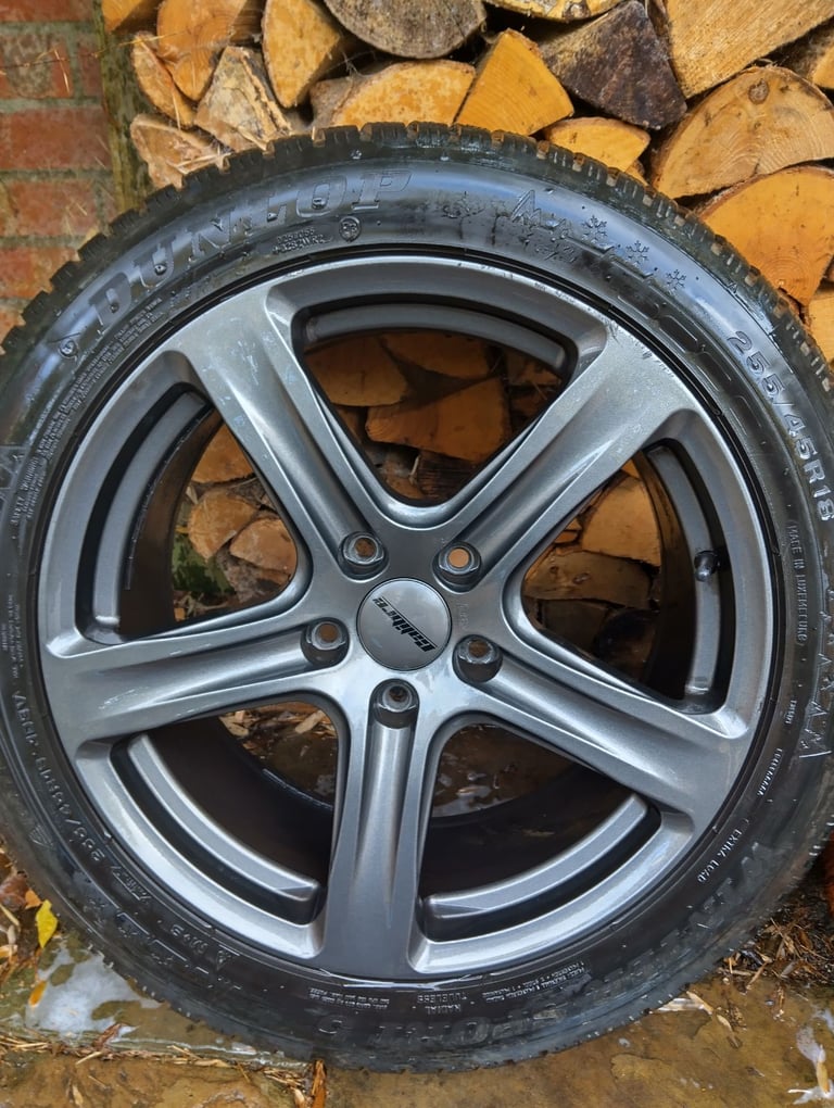 18' Calibre Gunmetal Grey Alloys with Dunlop Winter Sports 255/45r18 winter tyres 