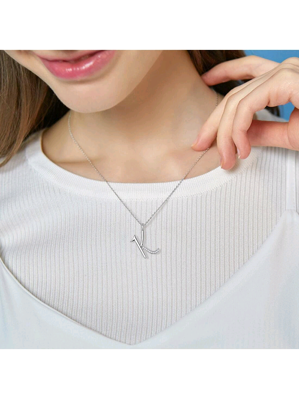 image for Brand New 925 Sterling Silver Letter K Pendant Necklace