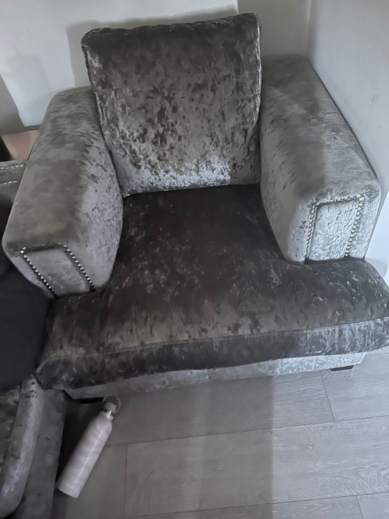 Stylish Grey Velvet Two-Seater Sofa - Good Condition