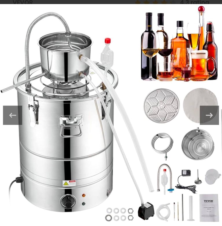 VEVOR Electric Alcohol Still 9Gal/13Gal, Distillery Kit W/Pump & Thermometer Multiple Uses. £70