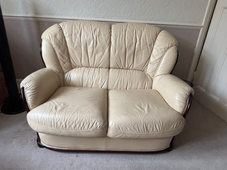 image for 2-seater and 3-seater cream faux-leather sofas